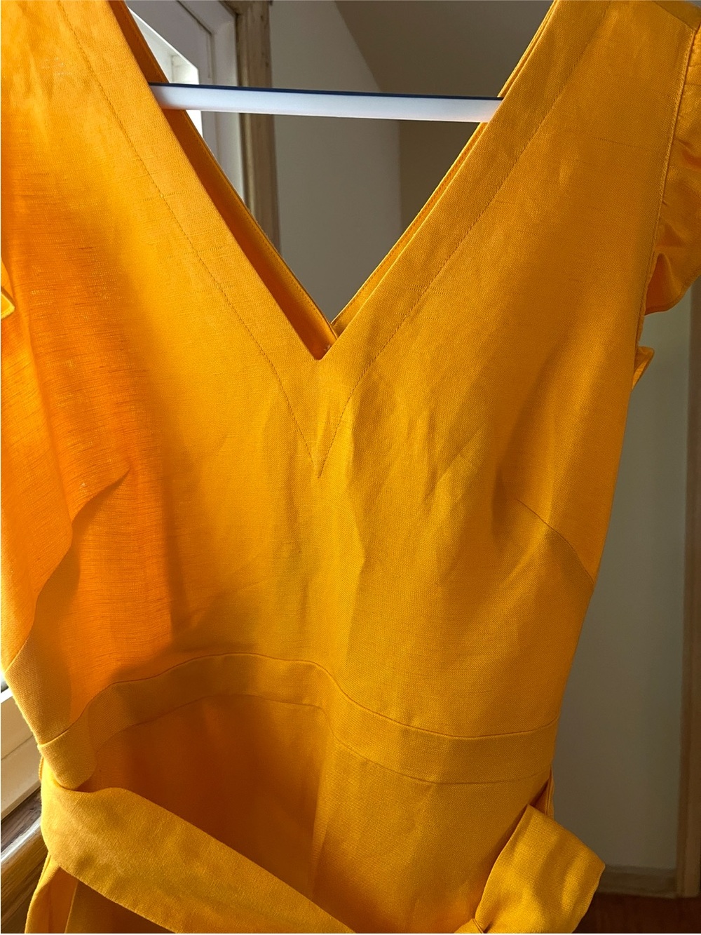 LOFT Golden Yellow V-Neck Sleeveless Belted Dress